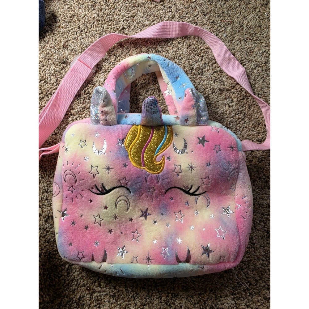 Unicorn Shoulder Bag Medium Multicolor Stars Moons Zip Polyester Kids
